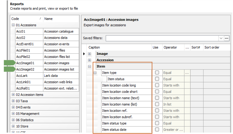 Items fields New reports.png
